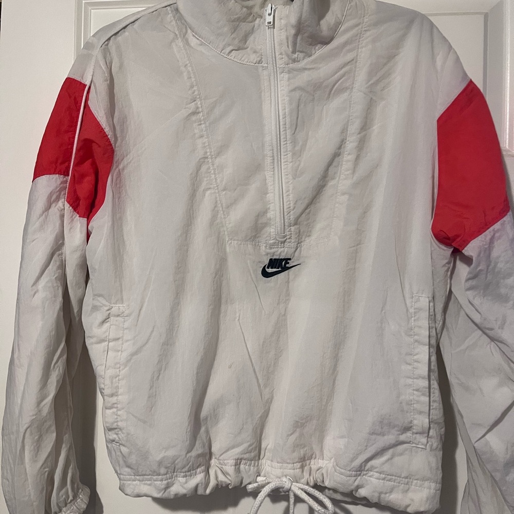 Nike White Pullover with Red Sleeve Accents